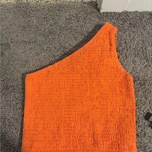 Orange One-Shoulder Sleeveless Bodycon Crop Top